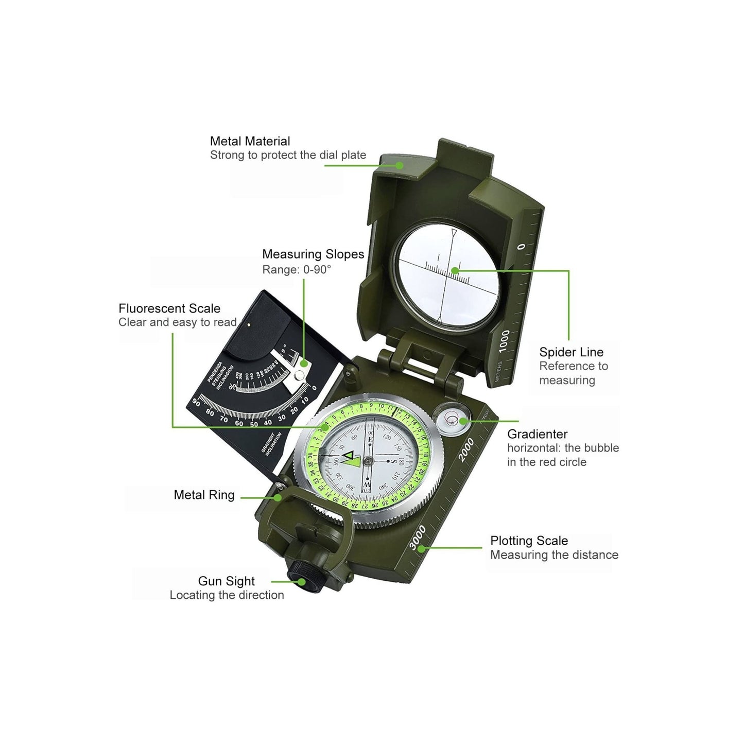 Military compass with metal body