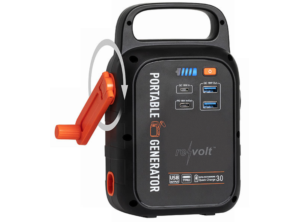 Crank power bank and flashlight - emergency power - dynamo power station - 18 W - 22.5 Ah - quick charge - power delivery - emergency power bank - emergency light / emergency lamp - emergency power supply / power supply