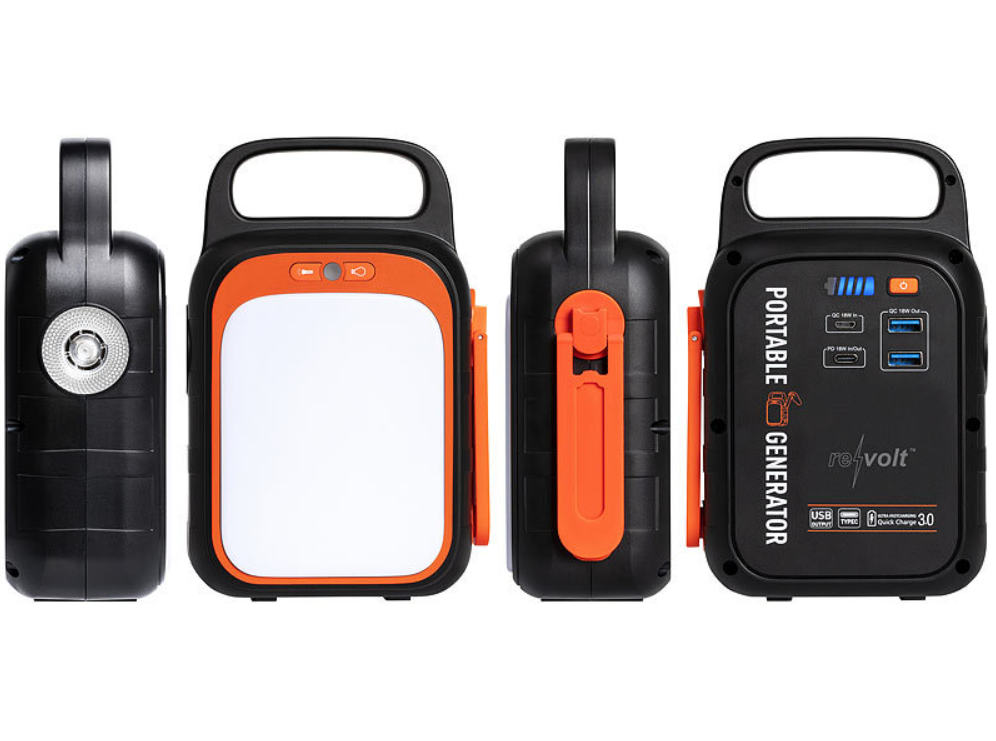 Crank power bank and flashlight - emergency power - dynamo power station - 18 W - 22.5 Ah - quick charge - power delivery - emergency power bank - emergency light / emergency lamp - emergency power supply / power supply