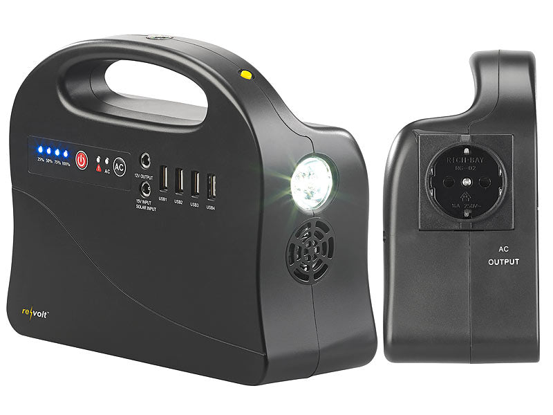 Premium emergency generator power bank with large solar panels 30000 mAh & 120 watt power station with socket