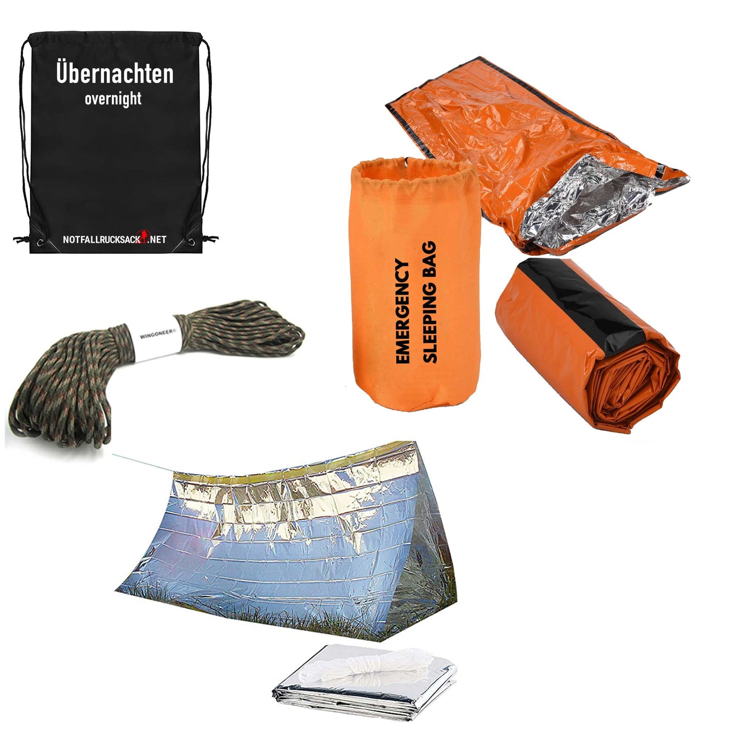 Emergency backpack for 2 people - twice the content - incl. food, sleeping, first aid escape backpack twice