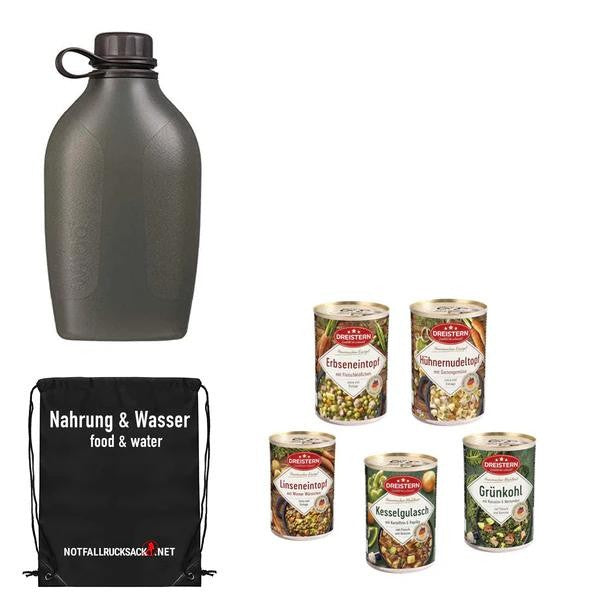 Survival pack backpack filled - including food, sleeping, first aid -