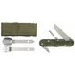 Hiking kit hip bag with drinking bottle 500ml with stainless steel cup and 3-piece cutlery with pocket knife